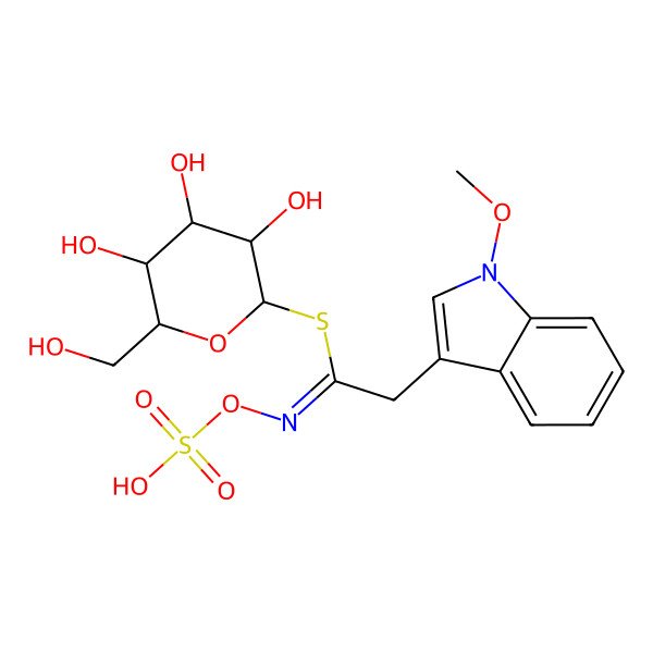 2D Structure of [3,4,5-trihydroxy-6-(hydroxymethyl)oxan-2-yl] 2-(1-methoxyindol-3-yl)-N-sulfooxyethanimidothioate
