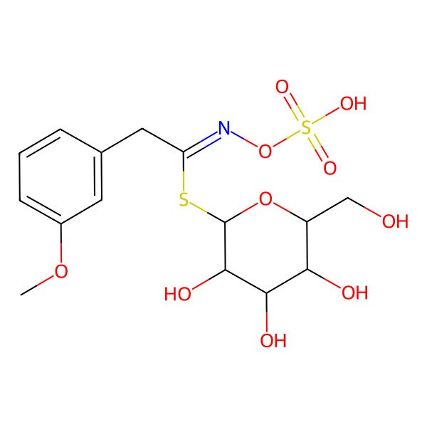 2D Structure of [3,4,5-trihydroxy-6-(hydroxymethyl)oxan-2-yl] 2-(3-methoxyphenyl)-N-sulfooxyethanimidothioate