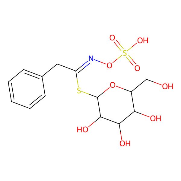 2D Structure of [3,4,5-trihydroxy-6-(hydroxymethyl)oxan-2-yl] 2-phenyl-N-sulfooxyethanimidothioate