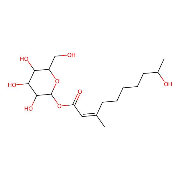 2D Structure of [3,4,5-Trihydroxy-6-(hydroxymethyl)oxan-2-yl] 9-hydroxy-3-methyldec-2-enoate