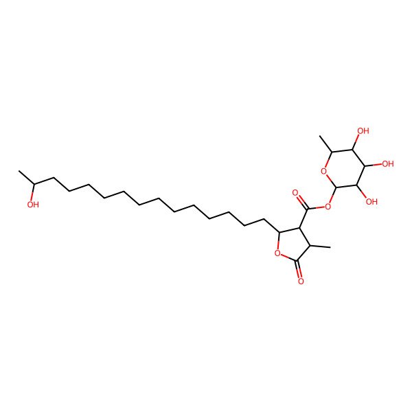 2D Structure of (3,4,5-Trihydroxy-6-methyloxan-2-yl) 2-(14-hydroxypentadecyl)-4-methyl-5-oxooxolane-3-carboxylate