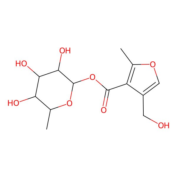2D Structure of (3,4,5-Trihydroxy-6-methyloxan-2-yl) 4-(hydroxymethyl)-2-methylfuran-3-carboxylate