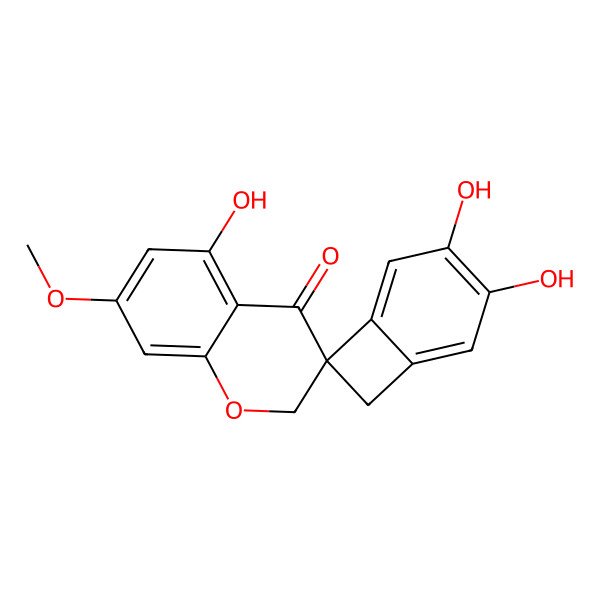 2D Structure of 3',4',5-trihydroxy-7-methoxyspiro[2H-chromene-3,7'-bicyclo[4.2.0]octa-1,3,5-triene]-4-one