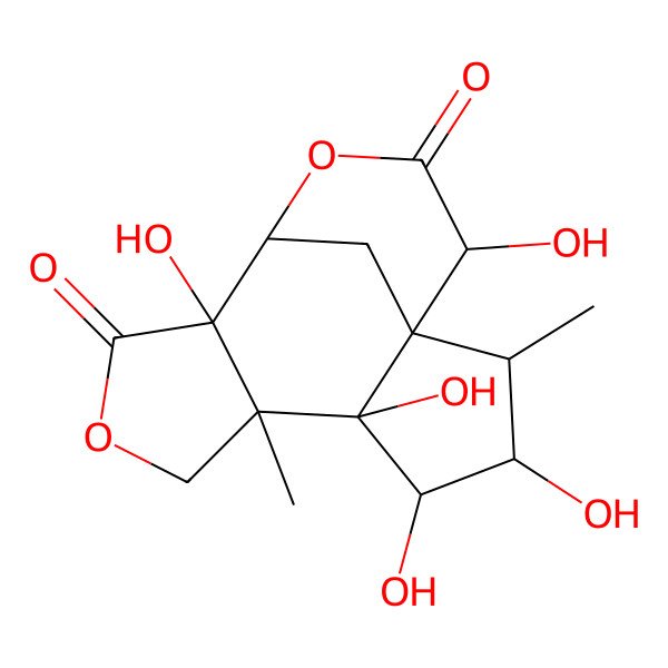 2D Structure of 3,4,5,10,14-Pentahydroxy-2,6-dimethyl-8,12-dioxatetracyclo[9.3.1.01,5.06,10]pentadecane-9,13-dione
