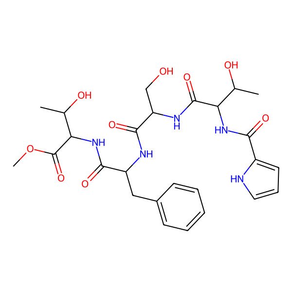 2D Structure of methyl 3-hydroxy-2-[[2-[[3-hydroxy-2-[[3-hydroxy-2-(1H-pyrrole-2-carbonylamino)butanoyl]amino]propanoyl]amino]-3-phenylpropanoyl]amino]butanoate