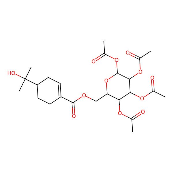2D Structure of (3,4,5,6-Tetraacetyloxyoxan-2-yl)methyl 4-(2-hydroxypropan-2-yl)cyclohexene-1-carboxylate