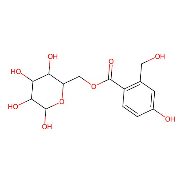 2D Structure of (3,4,5,6-Tetrahydroxyoxan-2-yl)methyl 4-hydroxy-2-(hydroxymethyl)benzoate