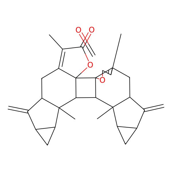 2D Structure of 5,13,16,24-Tetramethyl-9,20-dimethylidene-3,26-dioxanonacyclo[13.11.0.01,23.02,6.02,14.08,13.010,12.016,21.017,19]hexacosa-5,23-diene-4,25-dione