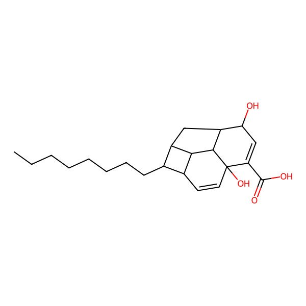 2D Structure of (1S,2S,3S,6R,9S,10R,11R,12S)-6,9-dihydroxy-2-octyltetracyclo[8.2.1.03,12.06,11]trideca-4,7-diene-7-carboxylic acid