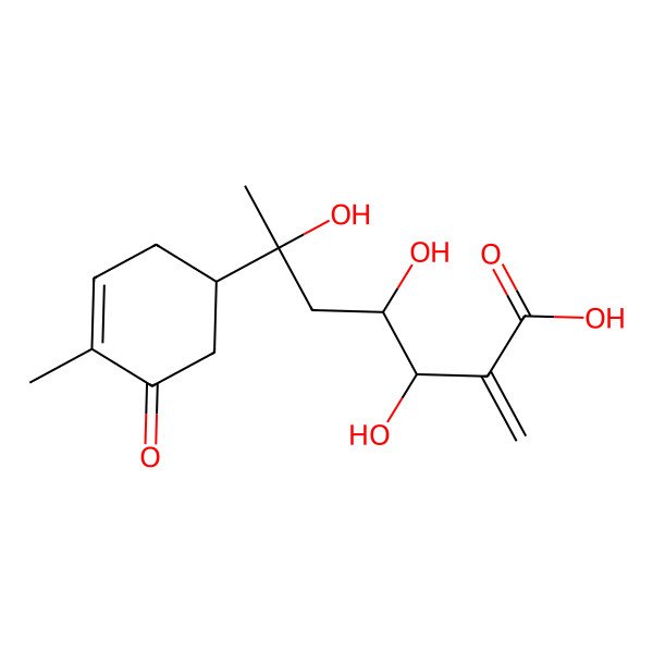 2D Structure of 3,4,6-Trihydroxy-2-methylidene-6-(4-methyl-5-oxocyclohex-3-en-1-yl)heptanoic acid