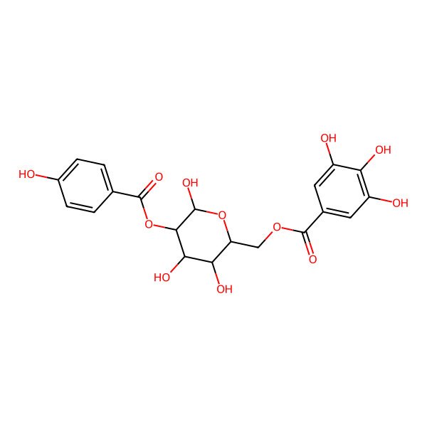 2D Structure of [3,4,6-Trihydroxy-5-(4-hydroxybenzoyl)oxyoxan-2-yl]methyl 3,4,5-trihydroxybenzoate