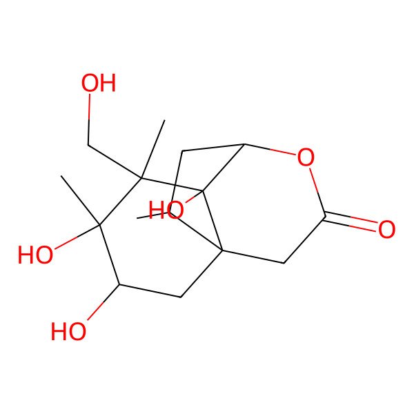 2D Structure of 3,4,6-Trihydroxy-5-(hydroxymethyl)-4,5,11-trimethyl-8-oxatricyclo[5.3.2.01,6]dodecan-9-one