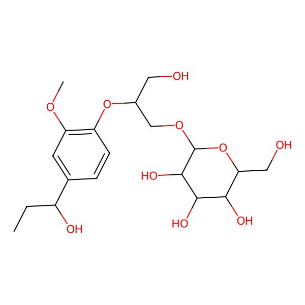 2D Structure of (2R,3R,4S,5S,6R)-2-[(2R)-3-hydroxy-2-[4-[(1S)-1-hydroxypropyl]-2-methoxyphenoxy]propoxy]-6-(hydroxymethyl)oxane-3,4,5-triol