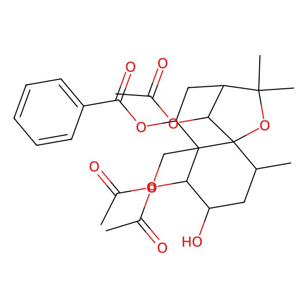2D Structure of [(1S,2S,4R,5S,6R,7R,9R,12S)-5,12-diacetyloxy-6-(acetyloxymethyl)-4-hydroxy-2,10,10-trimethyl-11-oxatricyclo[7.2.1.01,6]dodecan-7-yl] benzoate