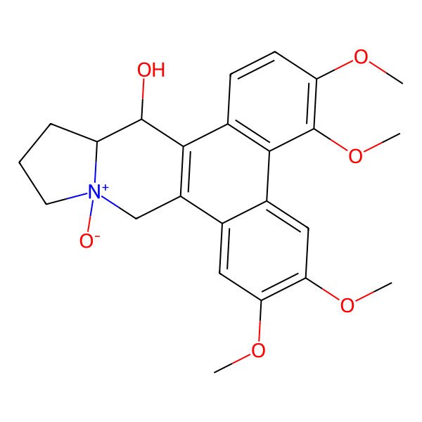 2D Structure of 3,4,6,7-Tetramethoxy-10-oxido-9,11,12,13,13a,14-hexahydrophenanthro[9,10-f]indolizin-10-ium-14-ol