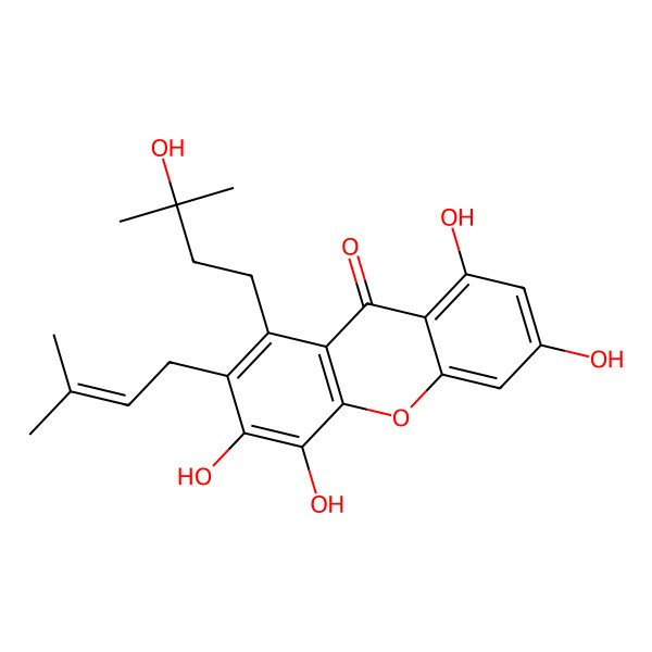 2D Structure of 3,4,6,8-Tetrahydroxy-1-(3-hydroxy-3-methylbutyl)-2-(3-methylbut-2-enyl)xanthen-9-one