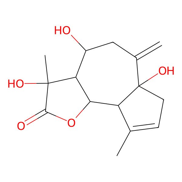 2D Structure of 3,4,6a-Trihydroxy-3,9-dimethyl-6-methylidene-3a,4,5,7,9a,9b-hexahydroazuleno[4,5-b]furan-2-one