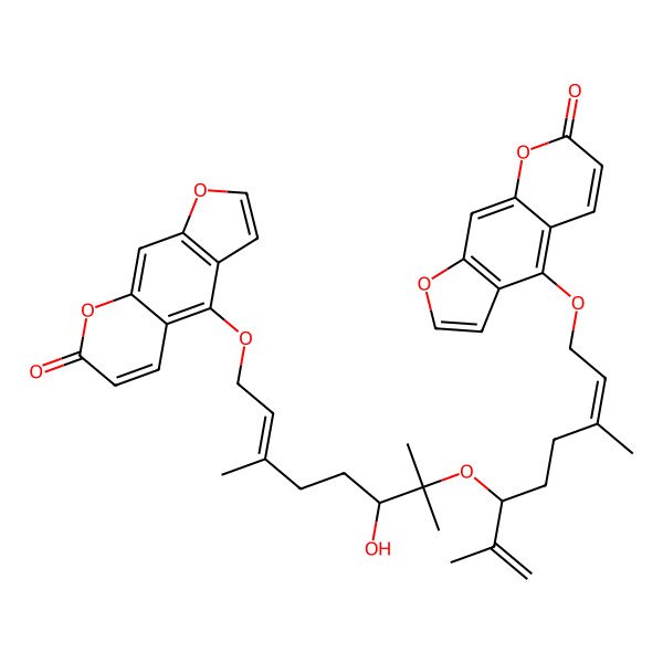 2D Structure of 4-[(2E)-6-[(E)-3-hydroxy-2,6-dimethyl-8-(7-oxofuro[3,2-g]chromen-4-yl)oxyoct-6-en-2-yl]oxy-3,7-dimethylocta-2,7-dienoxy]furo[3,2-g]chromen-7-one