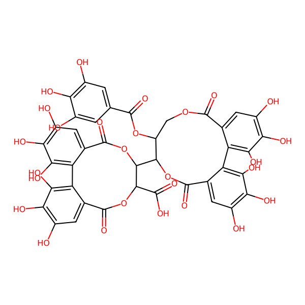 2D Structure of (10R,11S)-11-[(10R,11R)-3,4,5,17,18,19-hexahydroxy-8,14-dioxo-11-(3,4,5-trihydroxybenzoyl)oxy-9,13-dioxatricyclo[13.4.0.02,7]nonadeca-1(19),2,4,6,15,17-hexaen-10-yl]-3,4,5,16,17,18-hexahydroxy-8,13-dioxo-9,12-dioxatricyclo[12.4.0.02,7]octadeca-1(18),2,4,6,14,16-hexaene-10-carboxylic acid