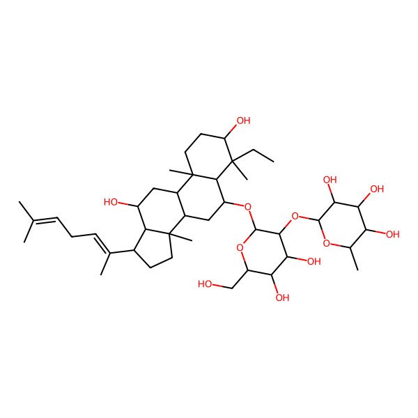 2D Structure of (2S,3R,4R,5R,6S)-2-[(2R,3R,4S,5S,6R)-2-[[(6R,10R,12S,13S,14R,17S)-4-ethyl-3,12-dihydroxy-4,10,14-trimethyl-17-[(2Z)-6-methylhepta-2,5-dien-2-yl]-1,2,3,5,6,7,8,9,11,12,13,15,16,17-tetradecahydrocyclopenta[a]phenanthren-6-yl]oxy]-4,5-dihydroxy-6-(hydroxymethyl)oxan-3-yl]oxy-6-methyloxane-3,4,5-triol