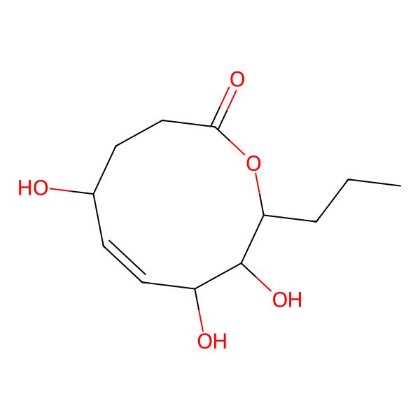 2D Structure of 3,4,7-Trihydroxy-2-propyl-2,3,4,7,8,9-hexahydrooxecin-10-one