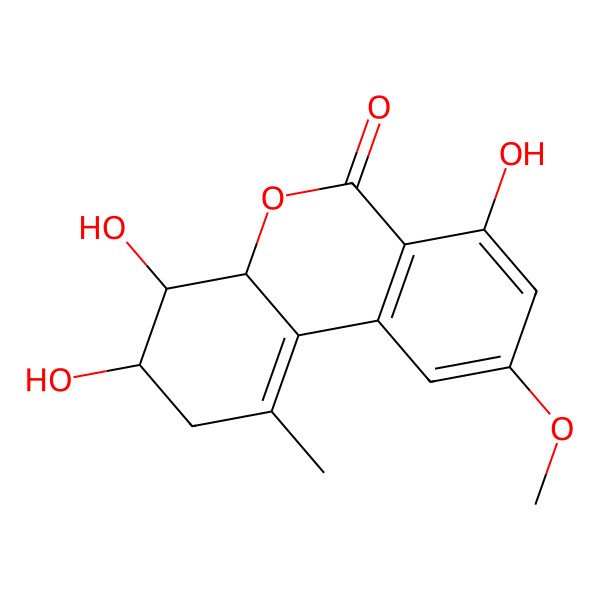 2D Structure of 3,4,7-Trihydroxy-9-methoxy-1-methyl-2,3,4,4a-tetrahydrobenzo[c]chromen-6-one