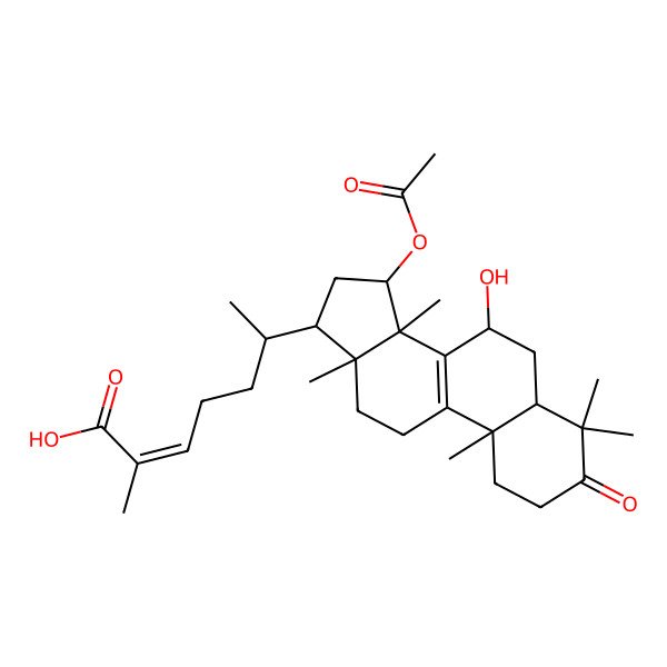 2D Structure of 6-(15-Acetyloxy-7-hydroxy-4,4,10,13,14-pentamethyl-3-oxo-1,2,5,6,7,11,12,15,16,17-decahydrocyclopenta[a]phenanthren-17-yl)-2-methylhept-2-enoic acid