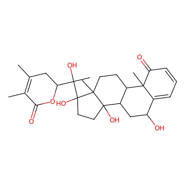 2D Structure of (2R)-2-[(1S)-1-hydroxy-1-[(6S,8R,9S,10R,13S,14R,17S)-6,14,17-trihydroxy-10,13-dimethyl-1-oxo-6,7,8,9,11,12,15,16-octahydrocyclopenta[a]phenanthren-17-yl]ethyl]-4,5-dimethyl-2,3-dihydropyran-6-one
