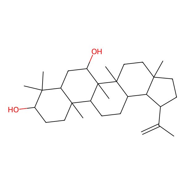2D Structure of (1R,3aR,5aR,5bR,6S,7aR,9S,11aS,11bR,13aR,13bS)-3a,5a,5b,8,8,11a-hexamethyl-1-prop-1-en-2-yl-1,2,3,4,5,6,7,7a,9,10,11,11b,12,13,13a,13b-hexadecahydrocyclopenta[a]chrysene-6,9-diol