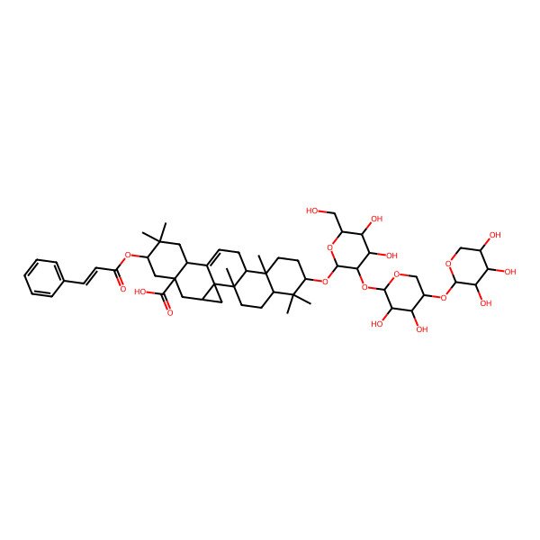 2D Structure of (1S,2R,5R,7S,10R,11R,15S,18S,20R,22S)-7-[(2R,3R,4S,5S,6R)-3-[(2S,3R,4R,5R)-3,4-dihydroxy-5-[(2S,3R,4S,5R)-3,4,5-trihydroxyoxan-2-yl]oxyoxan-2-yl]oxy-4,5-dihydroxy-6-(hydroxymethyl)oxan-2-yl]oxy-2,6,6,10,17,17-hexamethyl-18-[(E)-3-phenylprop-2-enoyl]oxyhexacyclo[12.9.0.01,22.02,11.05,10.015,20]tricos-13-ene-20-carboxylic acid