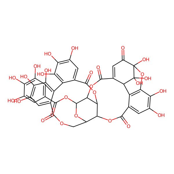 2D Structure of (1,16,17,18,21,22,23,34,35,39,39-Undecahydroxy-2,5,13,26,31-pentaoxo-6,9,12,27,30,40-hexaoxaoctacyclo[34.3.1.04,38.07,28.010,29.014,19.020,25.032,37]tetraconta-3,14,16,18,20,22,24,32,34,36-decaen-8-yl) 3,4,5-trihydroxybenzoate