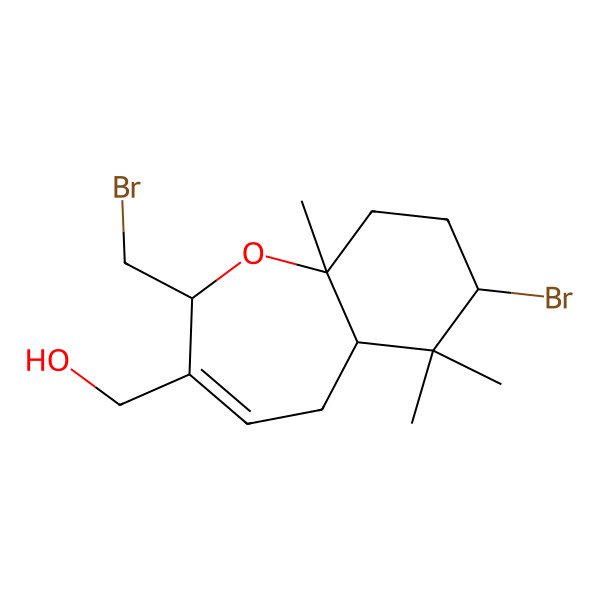 2D Structure of [(2R,7S,9aS)-7-bromo-2-(bromomethyl)-6,6,9a-trimethyl-2,5,5a,7,8,9-hexahydro-1-benzoxepin-3-yl]methanol