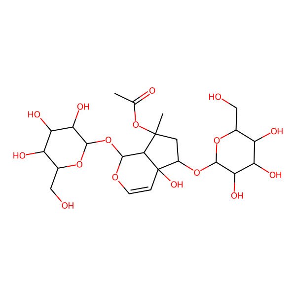 2D Structure of [4a-Hydroxy-7-methyl-1,5-bis[[3,4,5-trihydroxy-6-(hydroxymethyl)oxan-2-yl]oxy]-1,5,6,7a-tetrahydrocyclopenta[c]pyran-7-yl] acetate