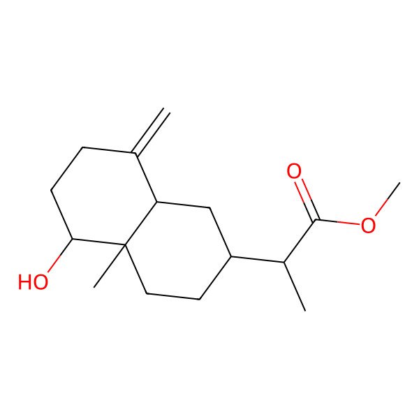 2D Structure of methyl (2R)-2-[(2R,4aR,5S,8aS)-5-hydroxy-4a-methyl-8-methylidene-1,2,3,4,5,6,7,8a-octahydronaphthalen-2-yl]propanoate