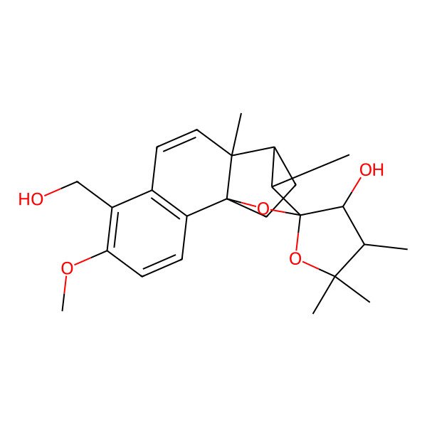 2D Structure of 6-(Hydroxymethyl)-5-methoxy-4',5',5',10,12-pentamethylspiro[14-oxatetracyclo[9.3.2.01,10.02,7]hexadeca-2(7),3,5,8-tetraene-13,2'-oxolane]-3'-ol
