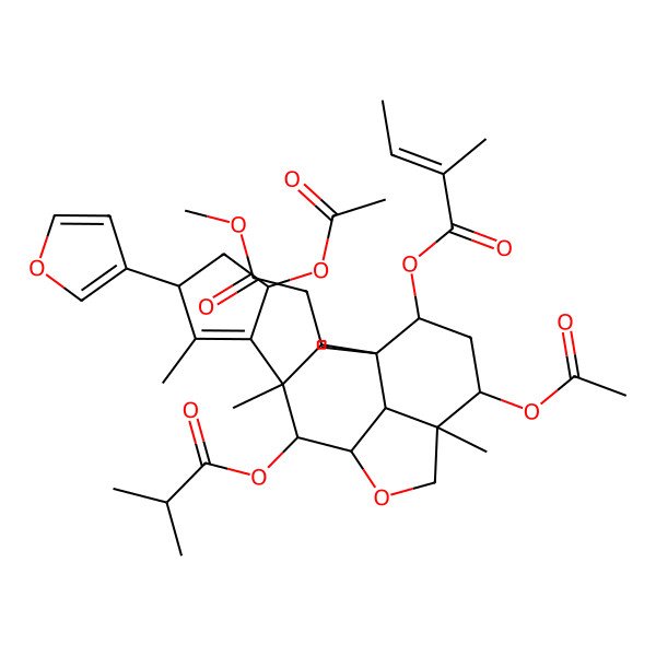 2D Structure of [(1R,4R,5R,7S,8R,9R,10R,11S,12R)-5-acetyloxy-10-[(3R,5S)-5-acetyloxy-3-(furan-3-yl)-2-methylcyclopenten-1-yl]-9-(2-methoxy-2-oxoethyl)-4,8,10-trimethyl-11-(2-methylpropanoyloxy)-2-oxatricyclo[6.3.1.04,12]dodecan-7-yl] (E)-2-methylbut-2-enoate