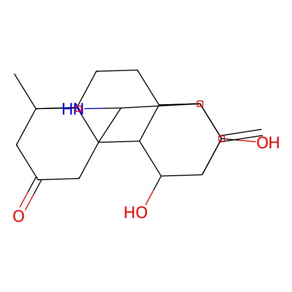 2D Structure of (1S,5R,8R,9S,10S,11R,14S,17R,18R,19S)-10,19-dihydroxy-5-methyl-12-methylidene-7-azahexacyclo[9.6.2.01,8.05,17.09,14.014,18]nonadecan-3-one