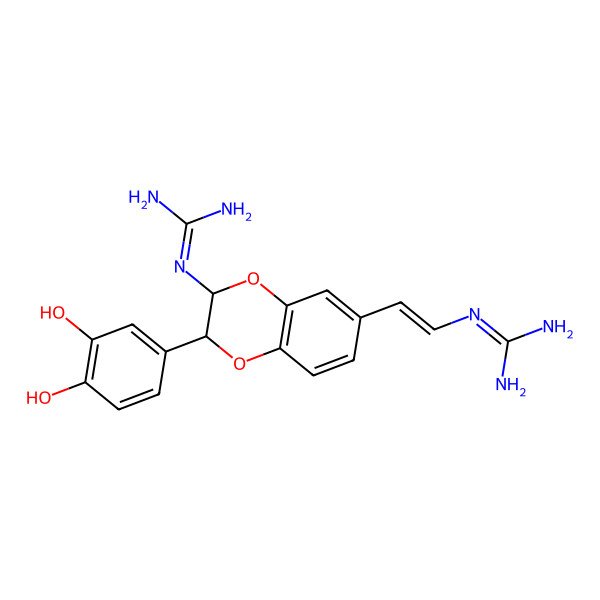 2D Structure of 2-[(E)-2-[(2S,3S)-3-(diaminomethylideneamino)-2-(3,4-dihydroxyphenyl)-2,3-dihydro-1,4-benzodioxin-6-yl]ethenyl]guanidine
