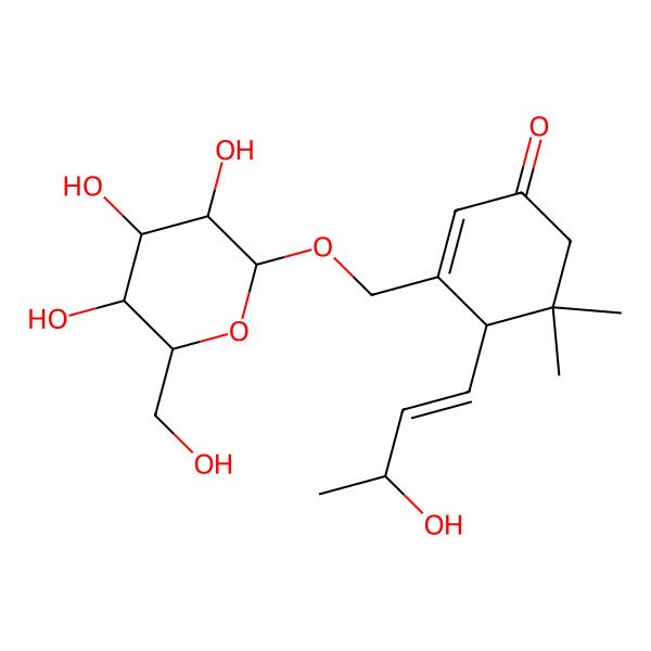 2D Structure of (4R)-4-[(E,3S)-3-hydroxybut-1-enyl]-5,5-dimethyl-3-[[(2R,3R,4S,5R,6R)-3,4,5-trihydroxy-6-(hydroxymethyl)oxan-2-yl]oxymethyl]cyclohex-2-en-1-one