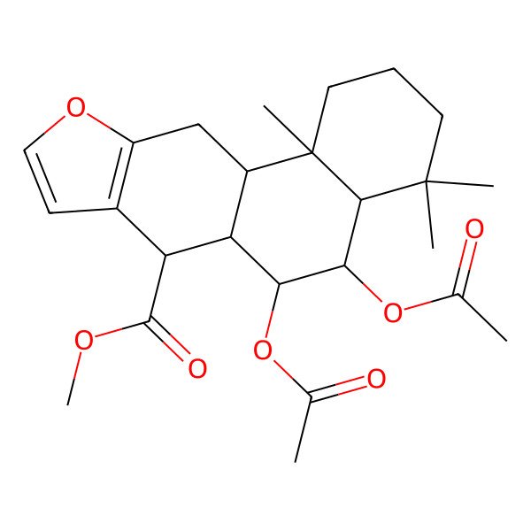 2D Structure of methyl (4aS,5R,6R,6aR,7S,11aS,11bR)-5,6-diacetyloxy-4,4,11b-trimethyl-1,2,3,4a,5,6,6a,7,11,11a-decahydronaphtho[2,1-f][1]benzofuran-7-carboxylate