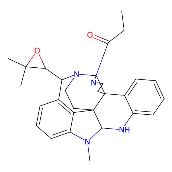 2D Structure of 1-[25-(3,3-Dimethyloxiran-2-yl)-15-methyl-1,3,13,15-tetrazaheptacyclo[18.4.1.02,6.06,22.07,12.014,22.016,21]pentacosa-7,9,11,16,18,20-hexaen-3-yl]propan-1-one
