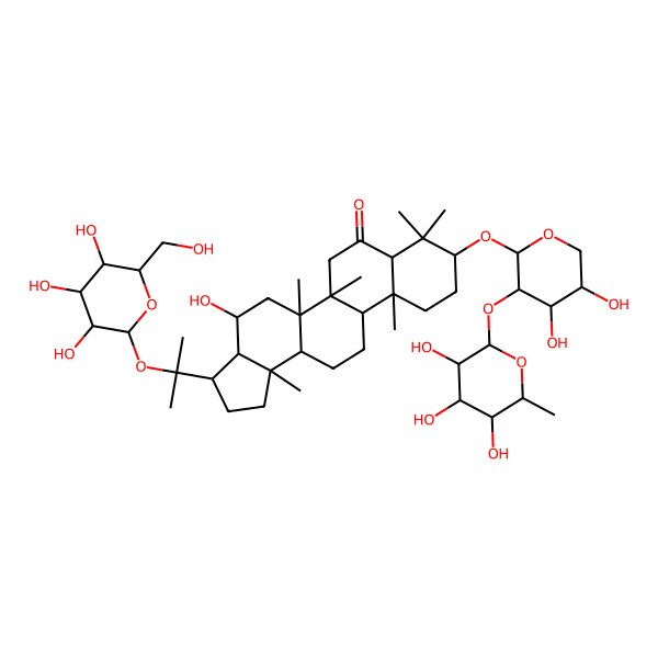 2D Structure of 9-[4,5-dihydroxy-3-(3,4,5-trihydroxy-6-methyloxan-2-yl)oxyoxan-2-yl]oxy-4-hydroxy-5a,5b,8,8,11a,13b-hexamethyl-3-[2-[3,4,5-trihydroxy-6-(hydroxymethyl)oxan-2-yl]oxypropan-2-yl]-2,3,3a,4,5,6,7a,9,10,11,11b,12,13,13a-tetradecahydro-1H-cyclopenta[a]chrysen-7-one