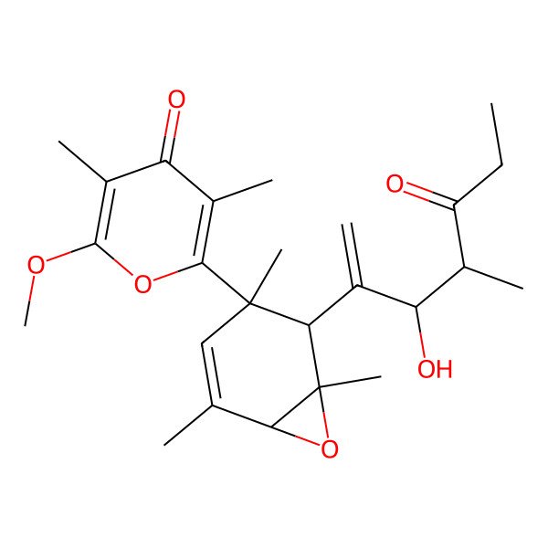 2D Structure of 2-[2-(3-Hydroxy-4-methyl-5-oxohept-1-en-2-yl)-1,3,5-trimethyl-7-oxabicyclo[4.1.0]hept-4-en-3-yl]-6-methoxy-3,5-dimethylpyran-4-one