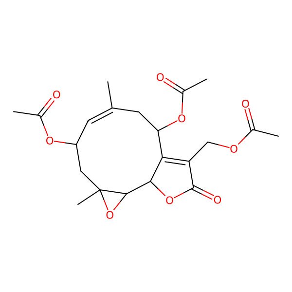 2D Structure of (6,10-Diacetyloxy-4,8-dimethyl-13-oxo-3,14-dioxatricyclo[9.3.0.02,4]tetradeca-7,11-dien-12-yl)methyl acetate