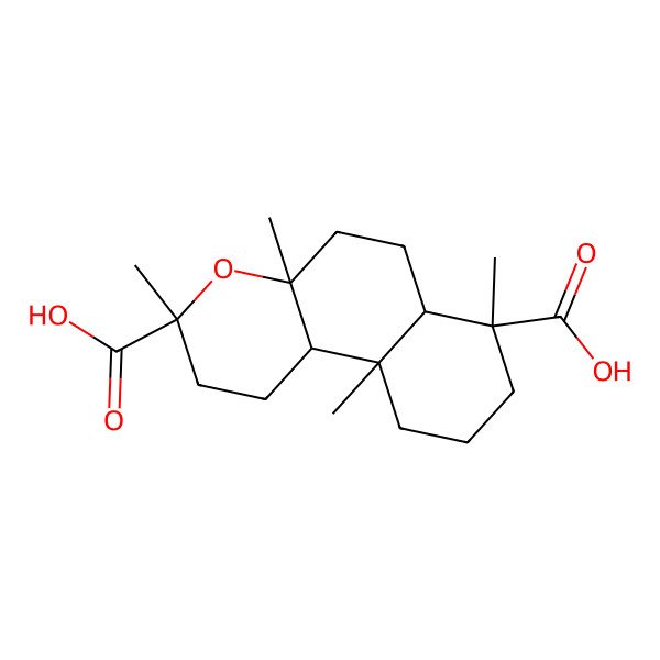 2D Structure of 3,4a,7,10a-tetramethyl-2,5,6,6a,8,9,10,10b-octahydro-1H-benzo[f]chromene-3,7-dicarboxylic acid