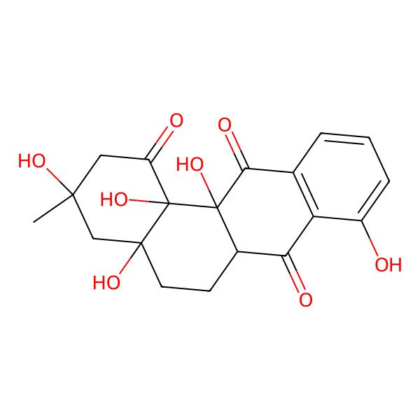 2D Structure of 3,4a,8,12a,12b-pentahydroxy-3-methyl-4,5,6,6a-tetrahydro-2H-benzo[a]anthracene-1,7,12-trione