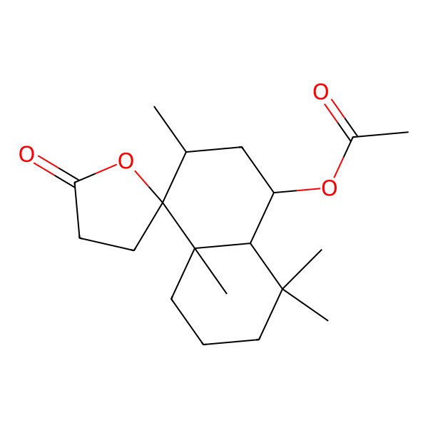 2D Structure of (3,4a,8,8-tetramethyl-5'-oxospiro[2,3,5,6,7,8a-hexahydro-1H-naphthalene-4,2'-oxolane]-1-yl) acetate