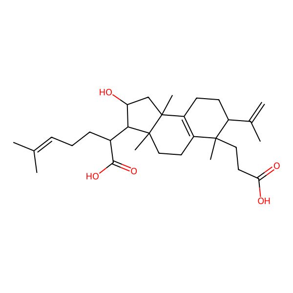 2D Structure of 2-[6-(2-Carboxyethyl)-2-hydroxy-3a,6,9b-trimethyl-7-prop-1-en-2-yl-1,2,3,4,5,7,8,9-octahydrocyclopenta[a]naphthalen-3-yl]-6-methylhept-5-enoic acid