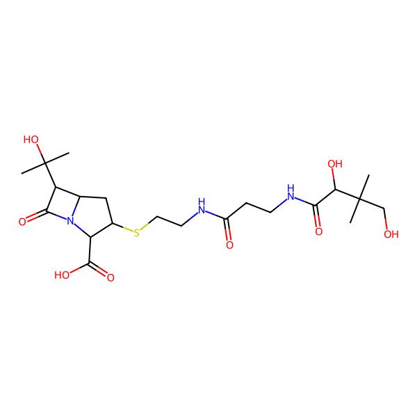 2D Structure of 1-Azabicyclo[3.2.0]heptane-2-carboxylic acid, 3-[[2-[[3-[[(2R)-2,4-dihydroxy-3,3-dimethyl-1-oxobutyl]amino]-1-oxopropyl]amino]ethyl]thio]-6-(1-hydroxy-1-methylethyl)-7-oxo-, (2S,3S,5R,6R)-