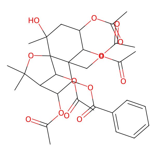 2D Structure of 2H-3,9a-Methano-1-benzoxepin-4,5,6,7,9,10-hexol, 5a-[(acetyloxy)methyl]octahydro-2,2,9-trimethyl-, 4,6,7,10-tetraacetate-5-benzoate, [3R-(3alpha,4alpha,5alpha,5aalpha,6alpha,7alpha,9beta,9aalpha,10R*)]-